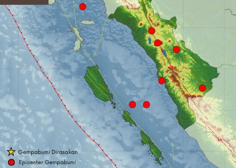 Prta Sebaran Gempa Sumatera Barat Periode 25 - 31 Oktober 2024. (Peta: BMKG Padangpanjang)