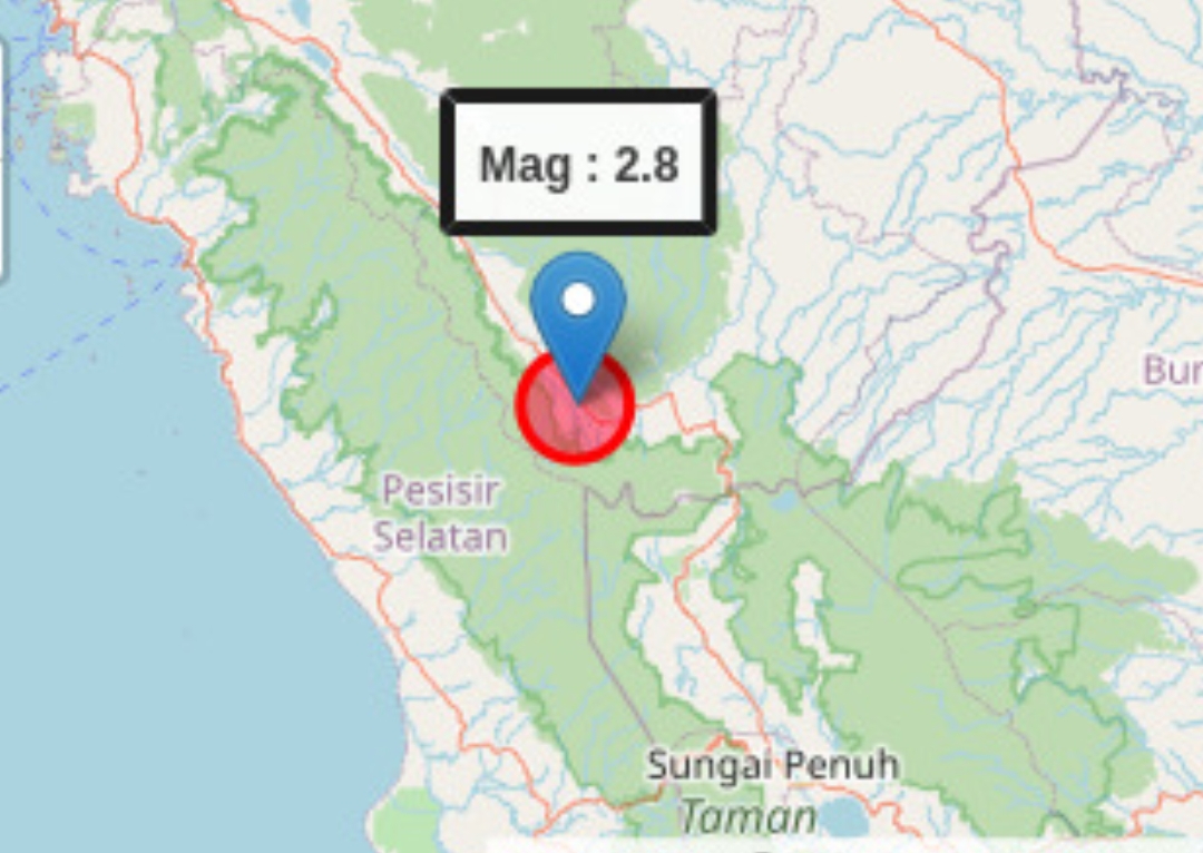 Pusat gempa bumi dangkal berkekuatan magnitudo 2,8 di Solok Selatan, Sumbar, Rabu (21/11/2024) pukul 00.03 WIB. (Peta: BMKG)