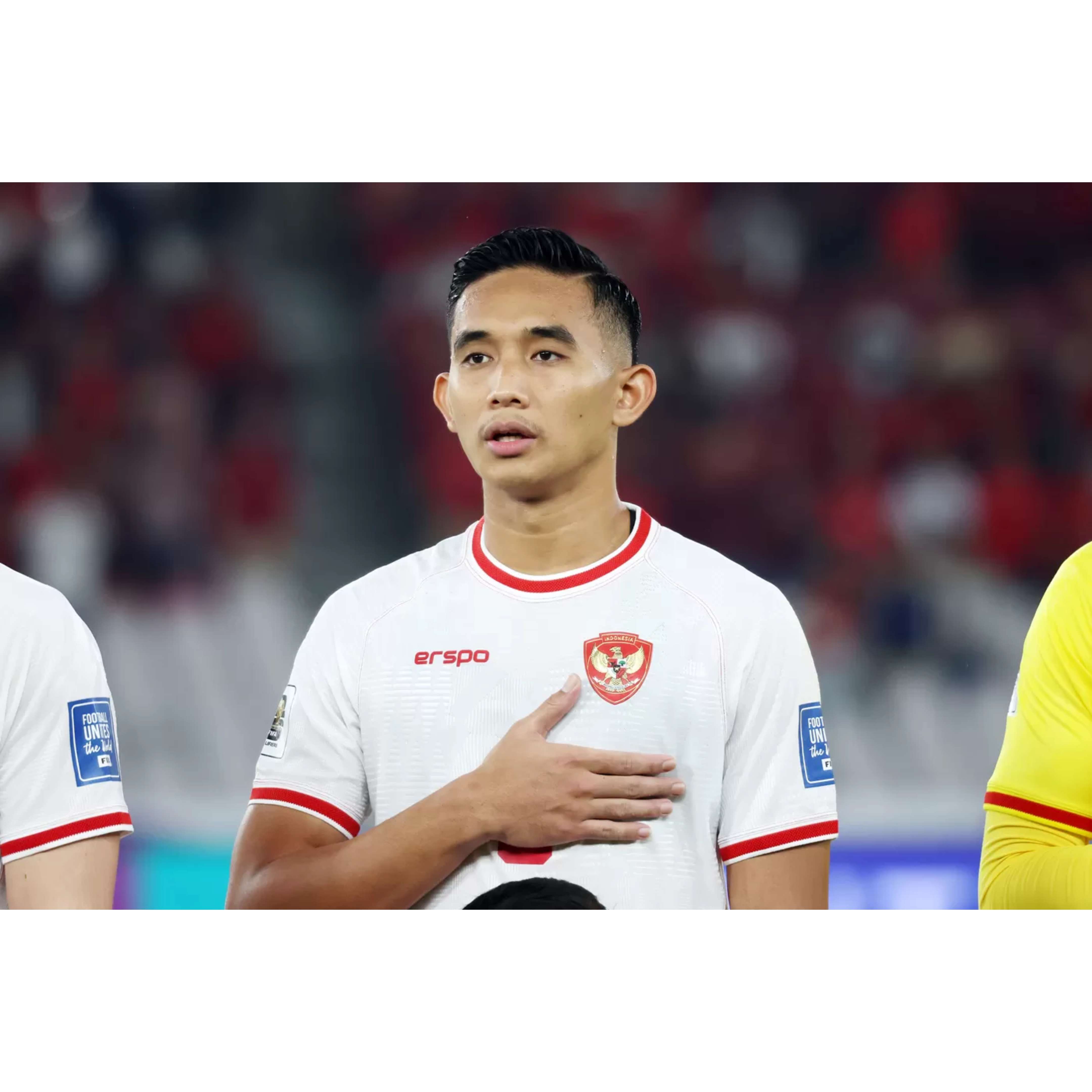 Rizky Ridho, bek timnas Indonesia saat berhadapan dengan pemain timnas Arab Saudi di SUGBK, Jakarta, Selasa (19/11).(Jawapos)