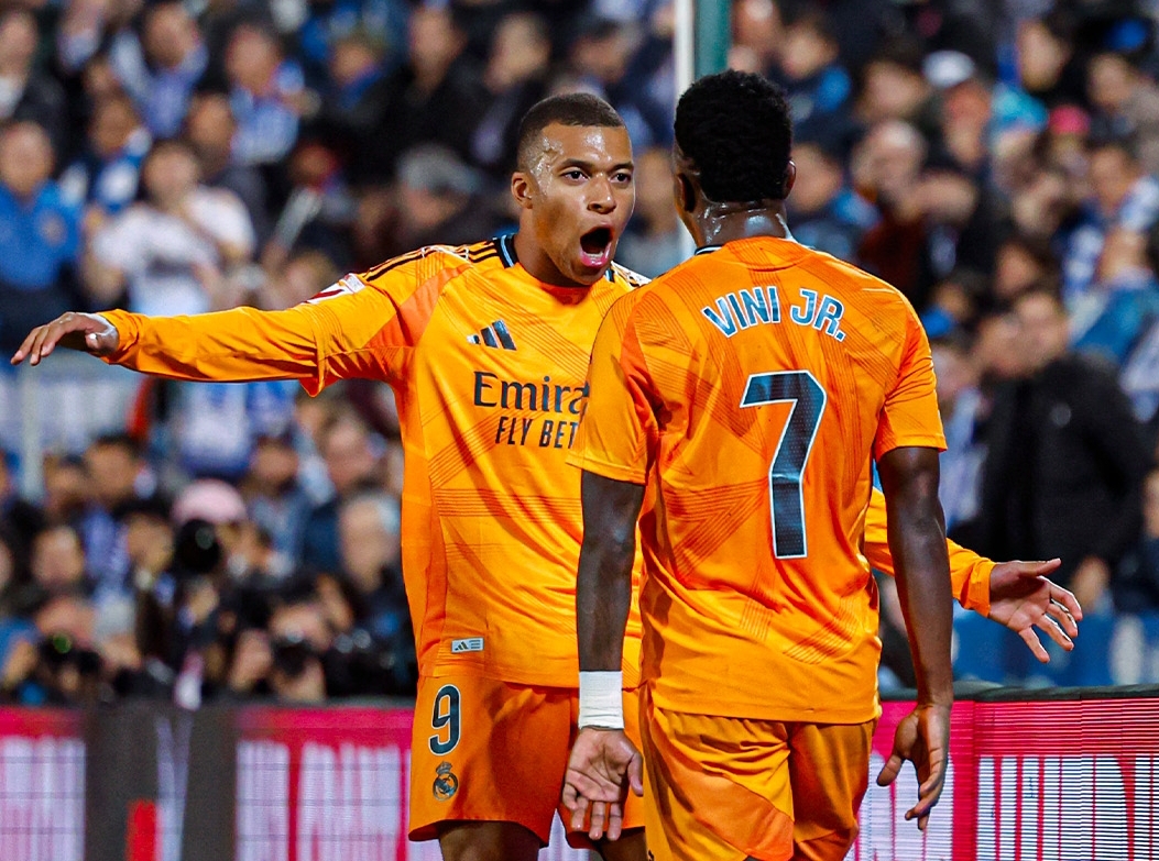 Selebrasi Kylian Mbappe usai cetak gol dalam kemenangan Real Madrid 3-0 melawan Leganes di Stadion Butarque, Senin dinihari WIB (25/11/2024). (Foto: X Real Madrid)