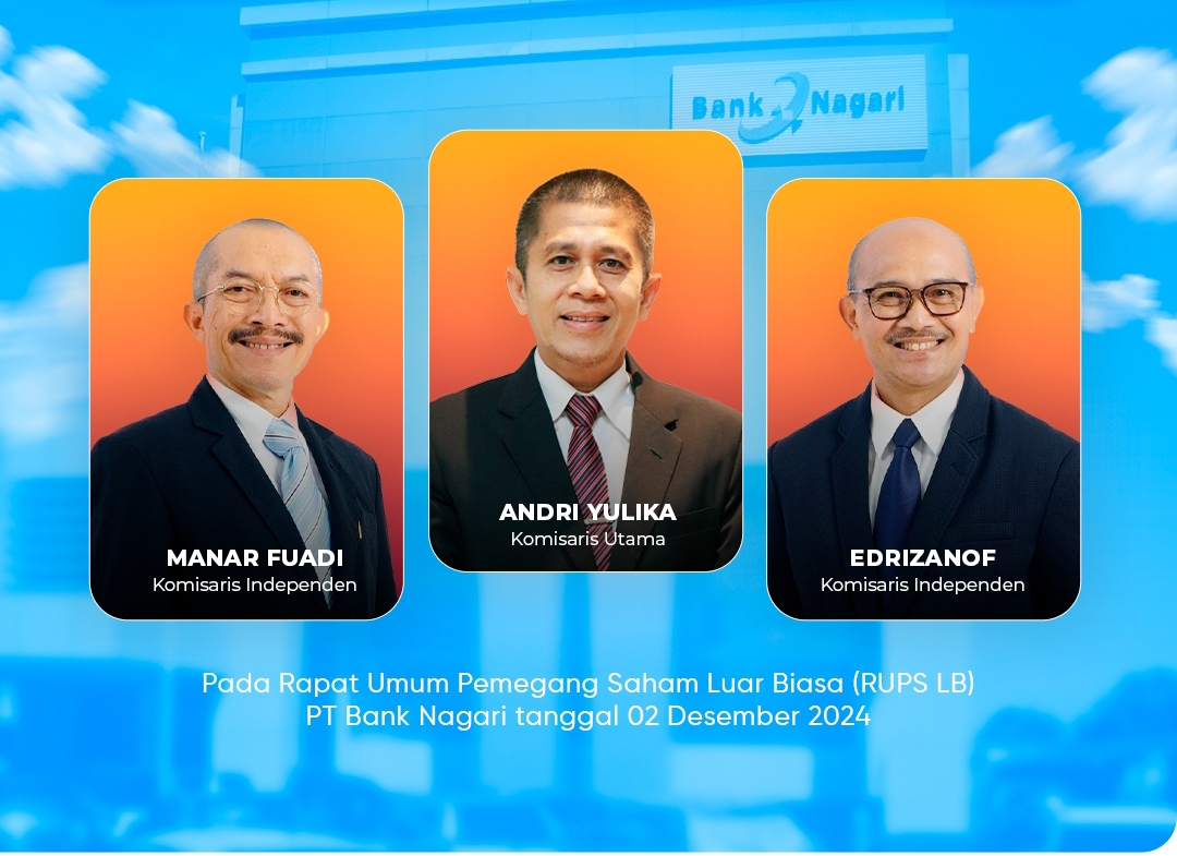 Andri Yulika akan menjalankan tugasnya sebagai Komisaris Utama bersama komisaris independen: Manar Fuadi dan Edrizanof. (Foto: Instagram Bank Nagari)