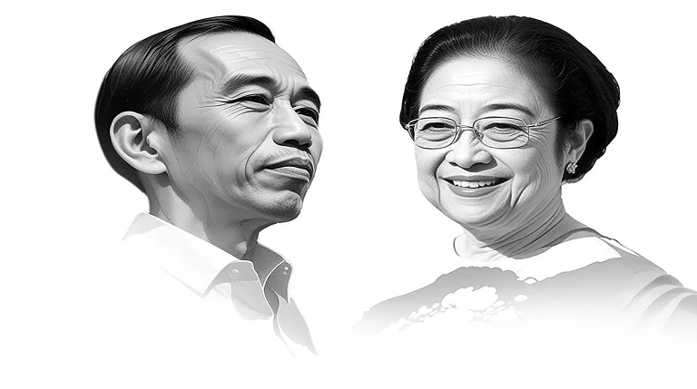 ILUSTRASI AI: JOKOWI-MEGAWATI.(AGUNG KURNIAWAN/JPG)