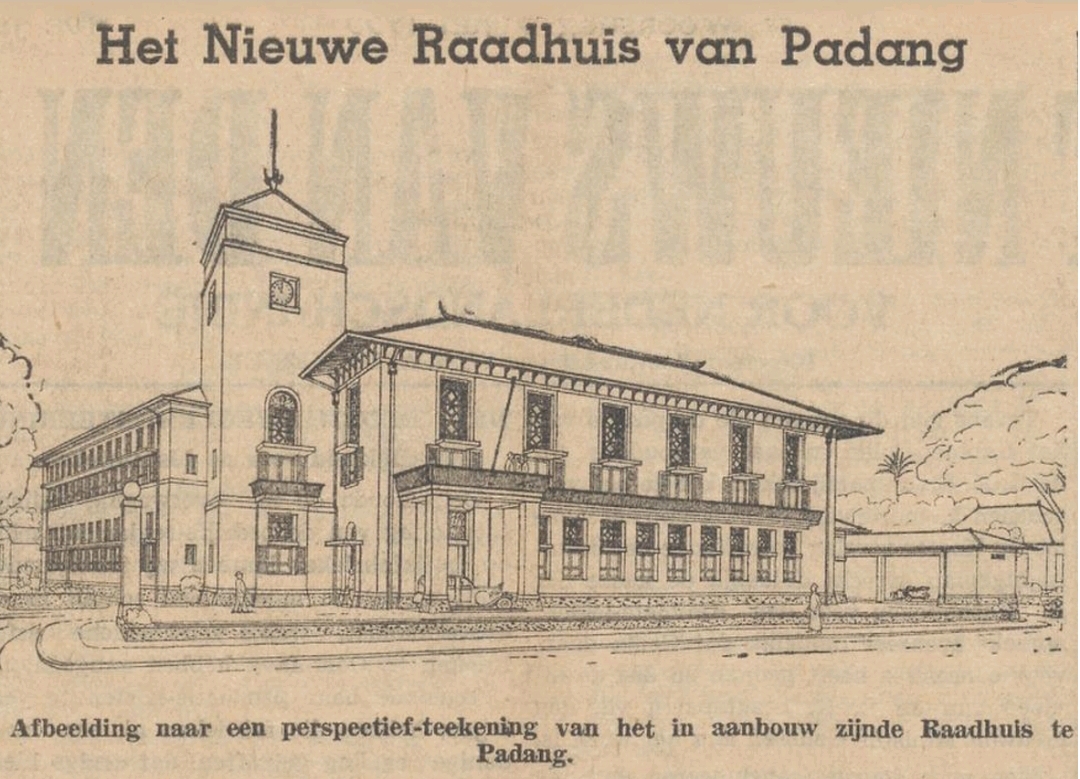 Rancangan Gedung Balai Kota Padang (Sumber: Het nieuws van den dag voor Nederlandsch-Indie, 03-07-1935)
