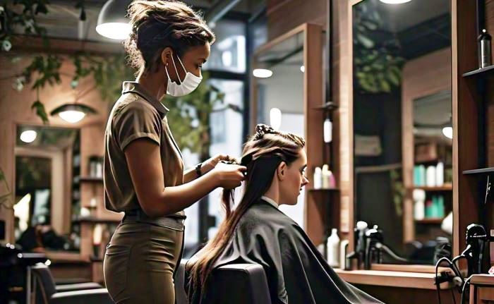 ilustrasi wanita menata rambut di salon.