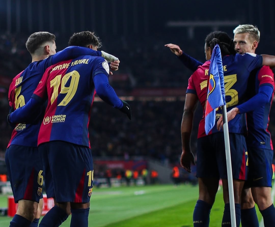 Selebrasi pemain Barcelona yang melangkah ke perempat final Copa del Rey dengan kemenangan 5-1 atas Real Betis.(Foto: Instagram/ @fcbarcelona)