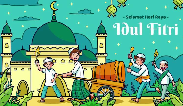 Ilustrasi kartu ucapan Selamat Hari Raya Idul Fitri