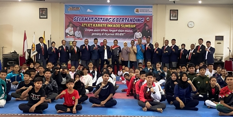 47 Karateka Sumbar yang lolos Seleksi TC Berjalan, siap berlaga di Kejurnas PB Inkado 2025 di Jakarta.