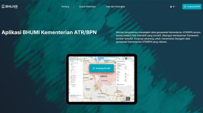 Bhumi ATR/BPN, platform geospasial yang dikembangkan oleh Kementerian ATR/BPN.