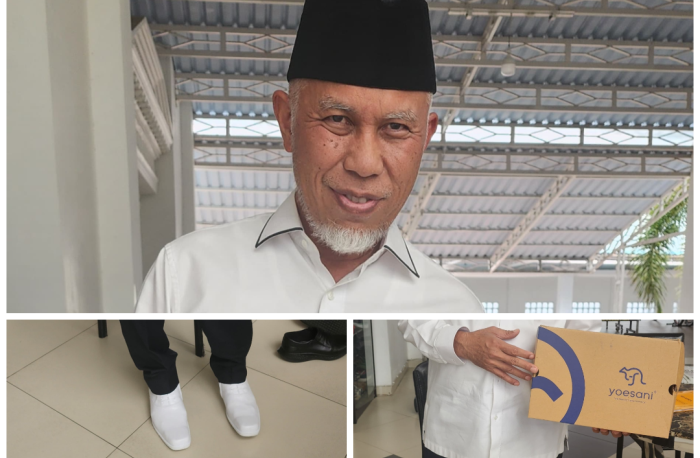 Sepatu pantofel warna putih produksi Yoesani Shoes dari Sitonga Padangpariaman.