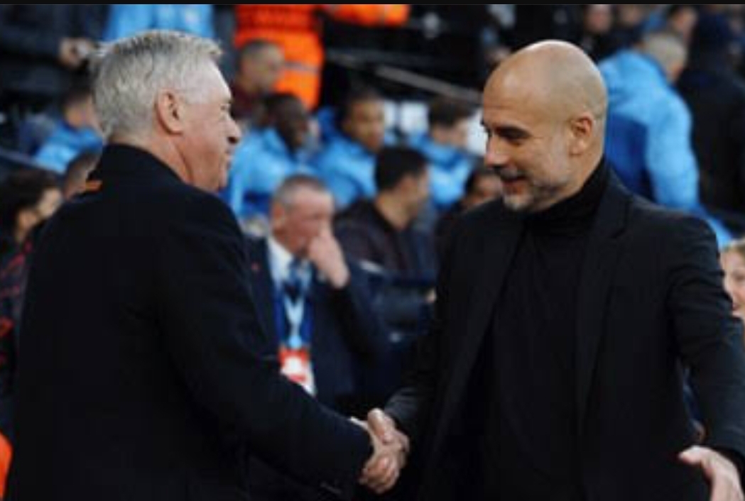 Pelatih Real Madrid, Carlo Ancelotti dan Pelatih Manchester City, Pep Guardiola. (Foto: Dok. Bein Sports)