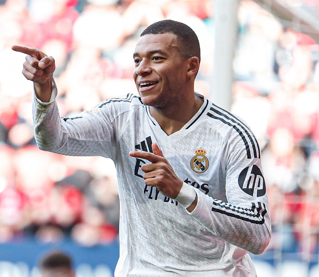 Selebrasi Kylian Mbappe saat mencetak gol bagi Real Madrid saat bermain imbang 1-1 melawan Osasuna dalam lanjutan La Liga Spanyol 2024/2025. (Foto: Instagram Real Madrid)
