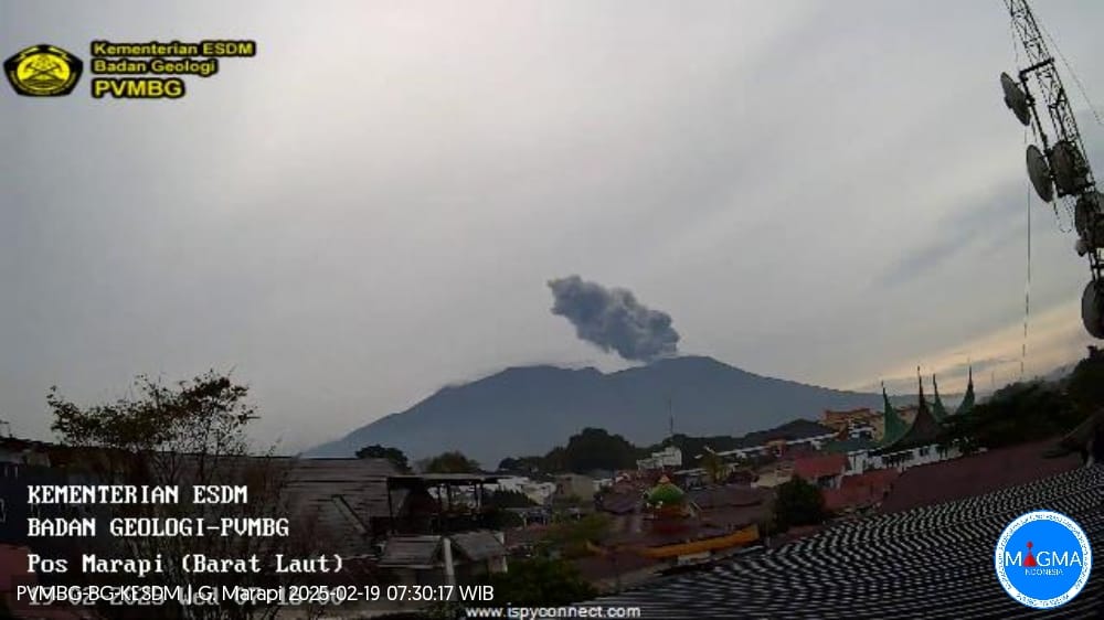 Gunung Marapi kembali erupsi pada Rabu (19/2/2025) pukul 07:10 WIB.