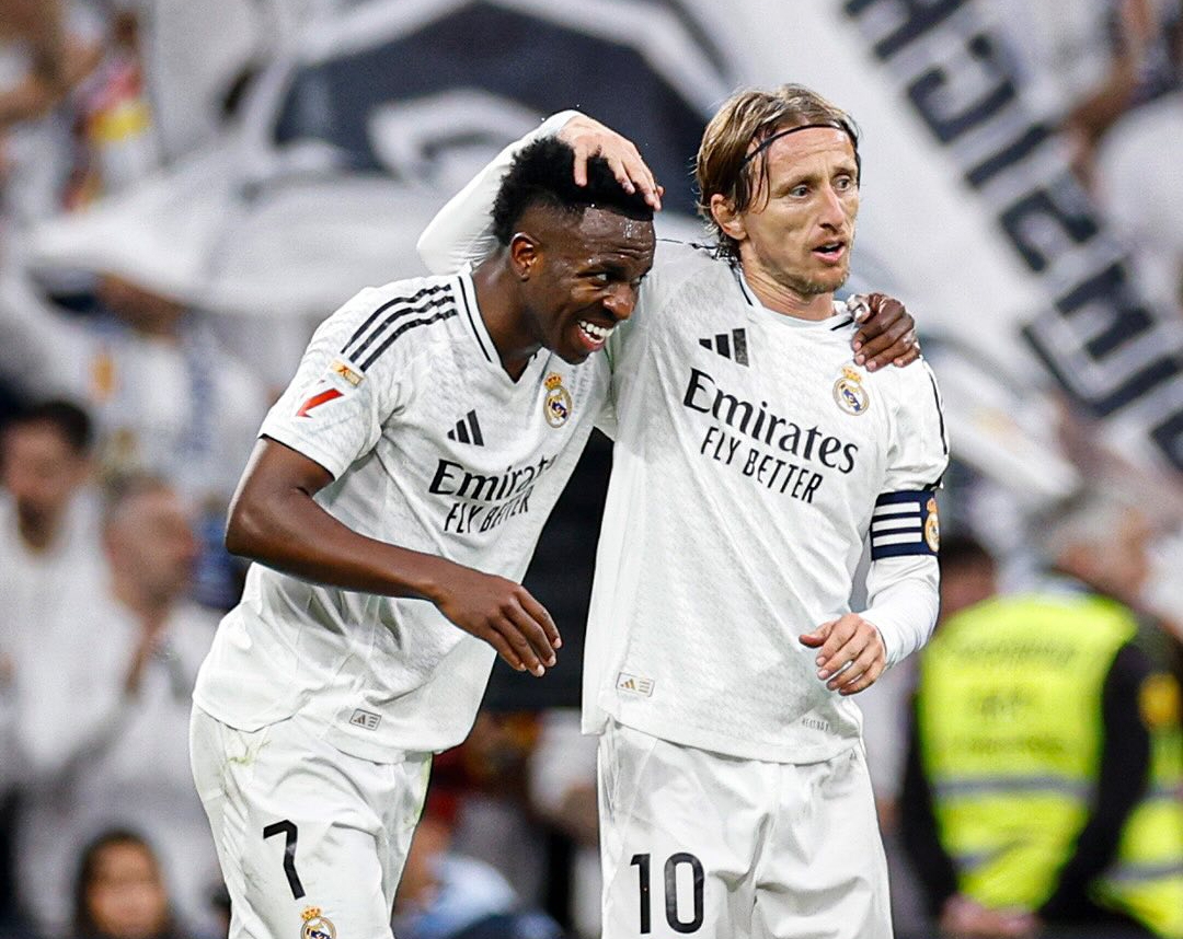 Vinicius Junior dan Luka Modric mencetak gol kemenangan Real Madrid saat menghadapi Girona di La Liga, Minggu malam ini (23/2). (Foto: Instragram @realmadrid)