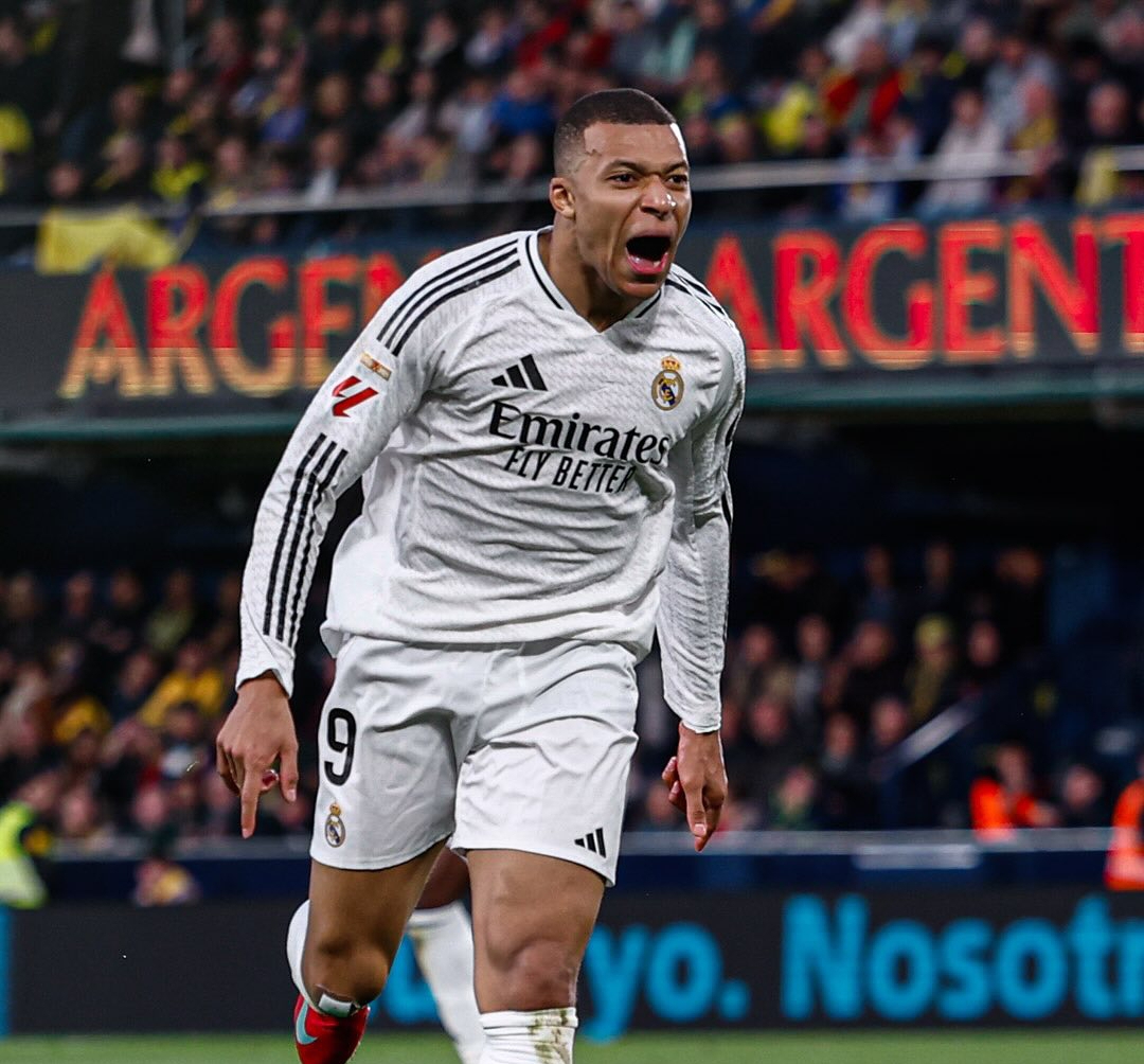 Kylian Mbappe mencetak dua gol di babak pertama laga pekan ke-28 La Liga antara Real Madrid vs Villarreal, di Estadio de la Ceramica.  (Foto: Instagram @realmadrid)