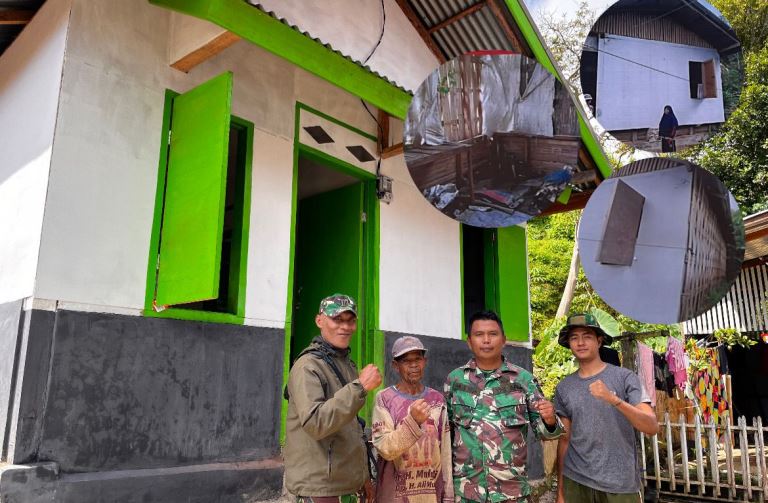 Samping kiri (Plh Pasiter Kodim 0304/Agam Chairul Muhammad, dan urutan kedua Syamsir, dan 2 anggota TMMD ke-123 di Agam, Minggu (16/3/2025). (Shyntia/ Padek)