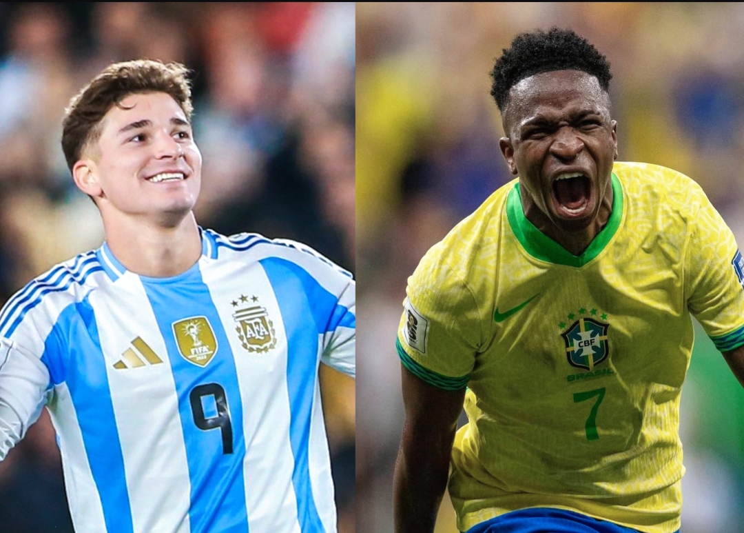 Julian Alvarez dan Vinicius Junior bakal berhadapan dalam laga Argentina vs Brasil, Rabu (26/3) pagi WIB di Stadion Monumental de Nunez. (Foto: Morung Express dan IG @vinijr)