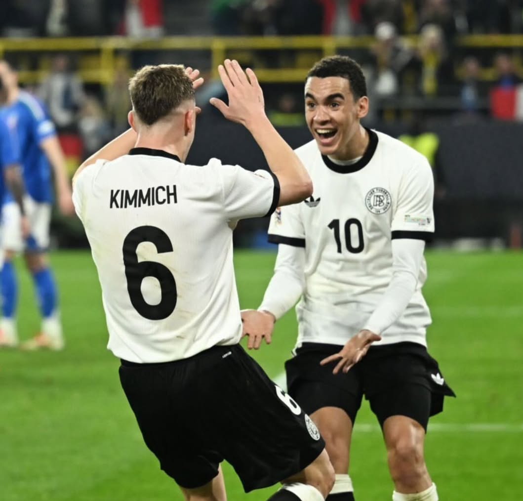 Joshua Kimmich dan Jamal Musiala cetak gol dalam kemenangan Jerman atas Italia di UEFA Nations League. (Foto: @joshkimmickfc)