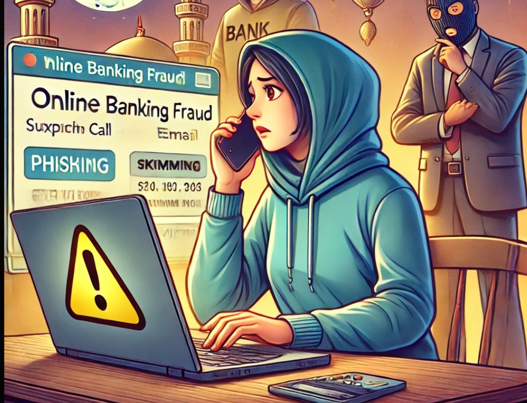Ilustrasi kewaspadaan terhadap kejahatan perbankan online selama Lebaran. (Foto: AI)