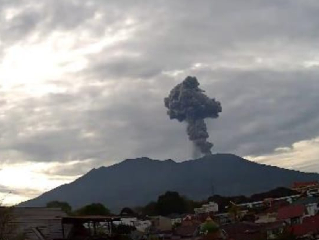 Kamis (3/4/2025) pukul 07:12 WIB, terjadi erupsi Gunung Marapi dengan kolom abu mencapai 1.500 meter di atas puncak atau sekitar 4.391 meter di atas permukaan laut. (Foto: PVMBG)