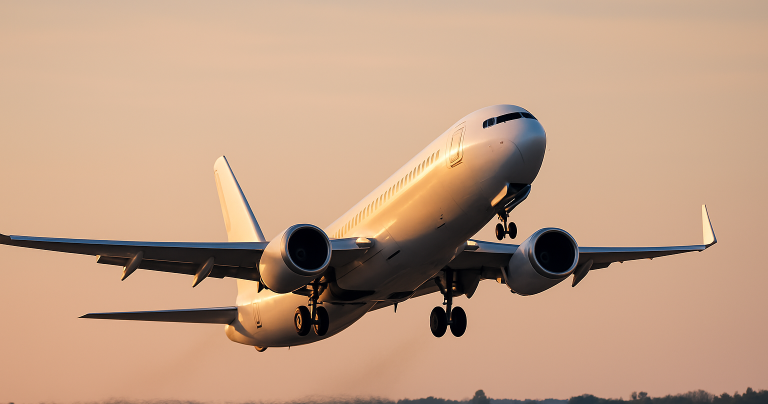 Ilustrasi pesawat take off dari bandara.