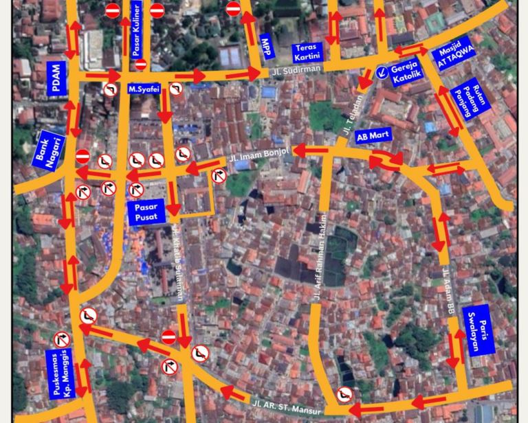 Denah rekayasa lalulintas yang akan diujicobakan oleh Dishub Kota Padangpanjang hingga tujuh hari ini.