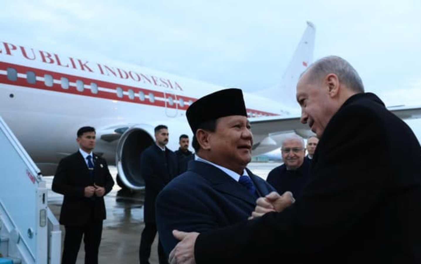 Presiden Erdogan menerima kedatangan Presiden Prabowo di Turki (9/4/225) dalam lawatan ke beberapa negara.