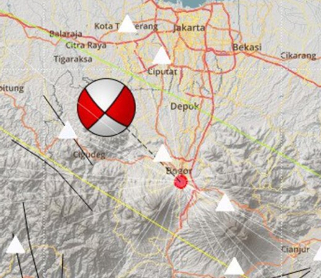 Peta lokasi gempa dengan magnitudo M4,1 yang mengguncang wilayah Bogor dan sekitarnya pada Kamis, 10 April 2025 pukul 22.16.13 WIB.(Foto: Daryono/ BMKG)