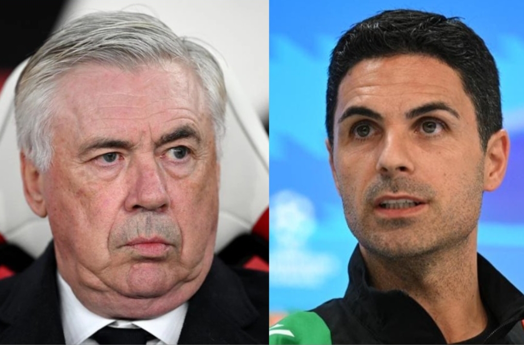 Pelatih Real Madrid, Carlo Ancelotti dan Pelatih Arsenal, Mikel Arteta. (Foto: UEFA.com)