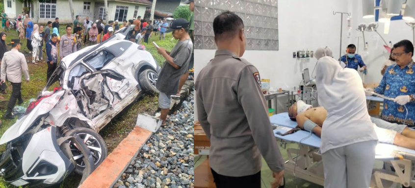 Kondisi Toyota Rush yang terseret KA Binuang yang melaju dari arah Pariaman menuju Padang, dan perawatan para korban di Puskesmas setempat.