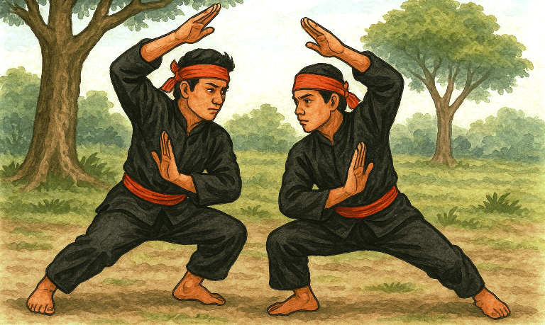 Ilustrasi silat/silek. (OpenAI)
