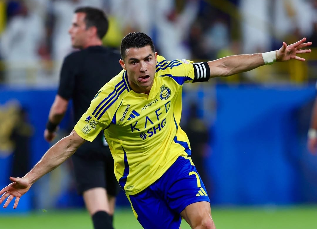 Selebrasi Cristiano Ronaldo usai cetak gol Al Nassr dalam kemenangan 2-1 atas Al Riyadh.(Foto: Instagram @cristiano)