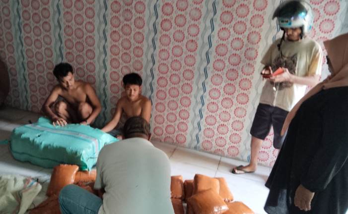 Di rumah kontrakan yang ditempati MA (20) dan AD (20), petugas menemukan dua karung besar berisi 42 paket ganja.