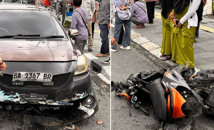Sepeda motor beradu dengan mobil di Jalan Soekarno-Hatta Padangpanjang Jumat (2/5/2025). (Satlantas Polres&nbsp;Padangpanjang)