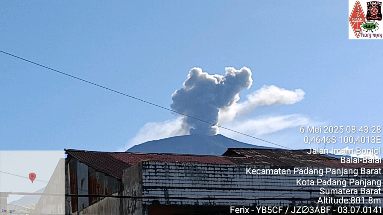 Gunung Marapi di Sumatera Barat kembali erupsi pada Selasa (6/5/2025) pukul 08.40 WIB.