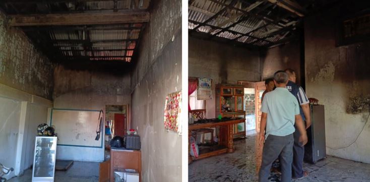 Kondisi rumah keluarga Ali Hanafiah, warga Kelurahan Bungo Pasang, Kecamatan Koto Tangah, yang terbakar Minggu (18/5/2025).
