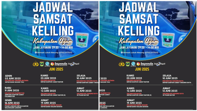 Jadwal Samkel di Kabupaten Agam, Sumatera Barat, Juni 2025.