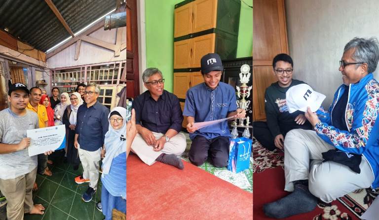Rektor ITB, Tatacipta Dirgantara dan jajaran mengunjungi tiga calon mahasiswa baru asal Sumbar diterima di ITB melalui jalur SNBP, Sabtu (7/6/2025).&nbsp;(itb.ac.id)