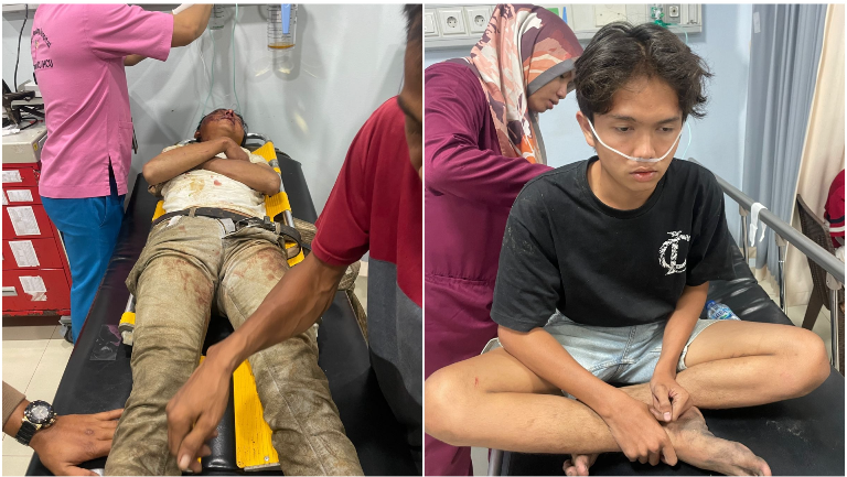 Dua warga Tanjung Raya Mundam Sati mendapat perawatan usai Honda Jazz masuk jurang di Kelok Banto, Sitinjaulauik, Minggu (8/6/2025).