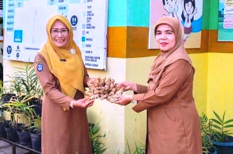 INOVATIF: Bibit jahe sebagai Toga bagi warga SDN 21 Payakumbuh.(TIM LAMAN GURU)
