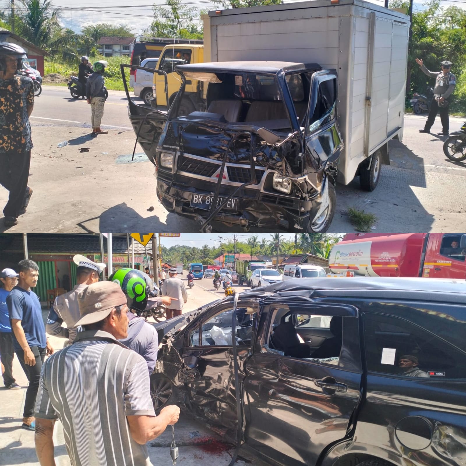 Kecelakaan mobil di Lubukalung, Padangpariaman melibatkan Toyota Avanza dan mobil box L300, Senin (23/6/2025).