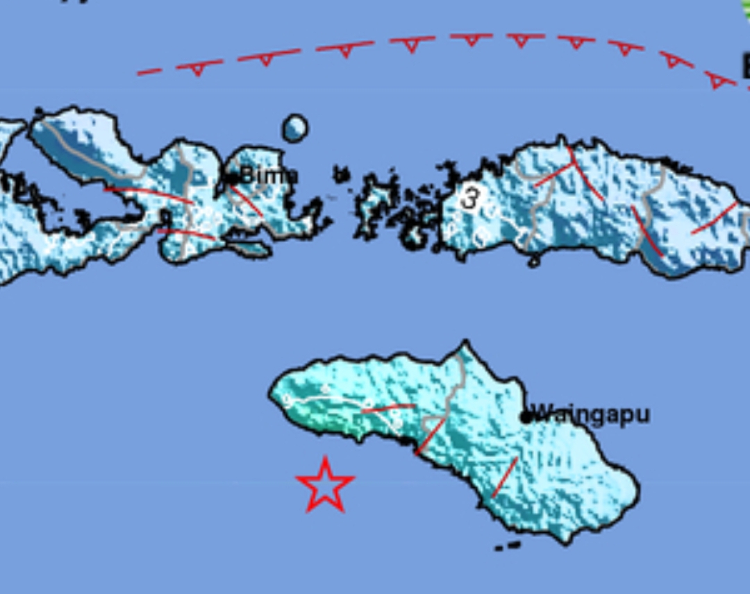 Lokasi gempa magnitudo 5,8 yang mengguncang wilayah barat daya Wanokaka, Sumba Barat, NTT. (Foto: BMKG)