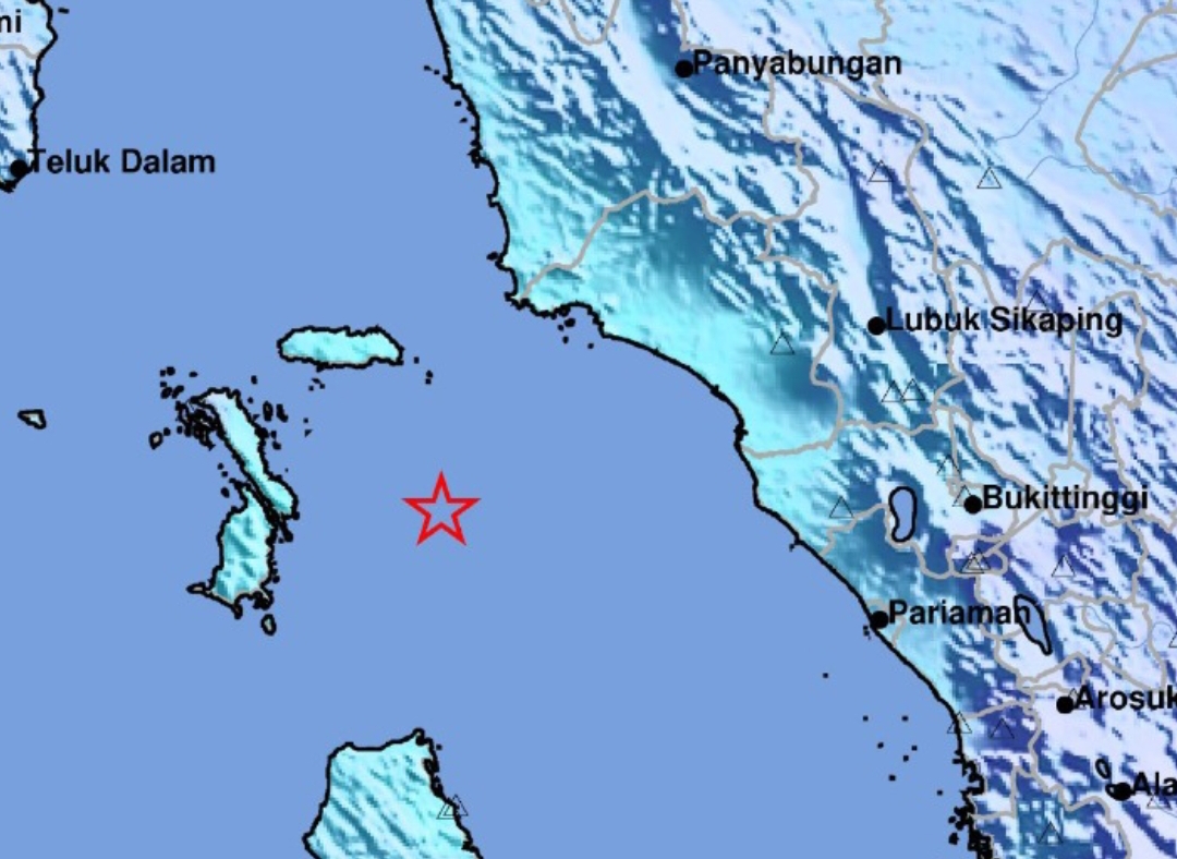 Pusat gempa di 107 km barat daya Pasaman Barat, Sumatera Barat, dengan kedalaman 63 km.(Foto: BMKG)