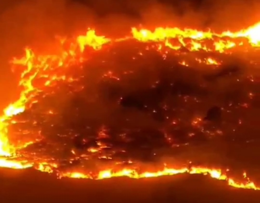 Kebakaran melanda 10 hektare lahan di Puncak Gagoan, Kabupaten Solok, Jumat (18/7/2025). (Foto: Tangkapan layar video IG @infosumbar)