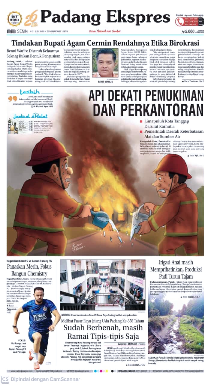 Koran Padang Ekspres edisi Senin, 21 Juli 2025.