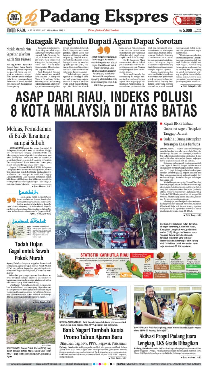 Koran Padang Ekspres edisi Rabu, 23 Juli 2025.