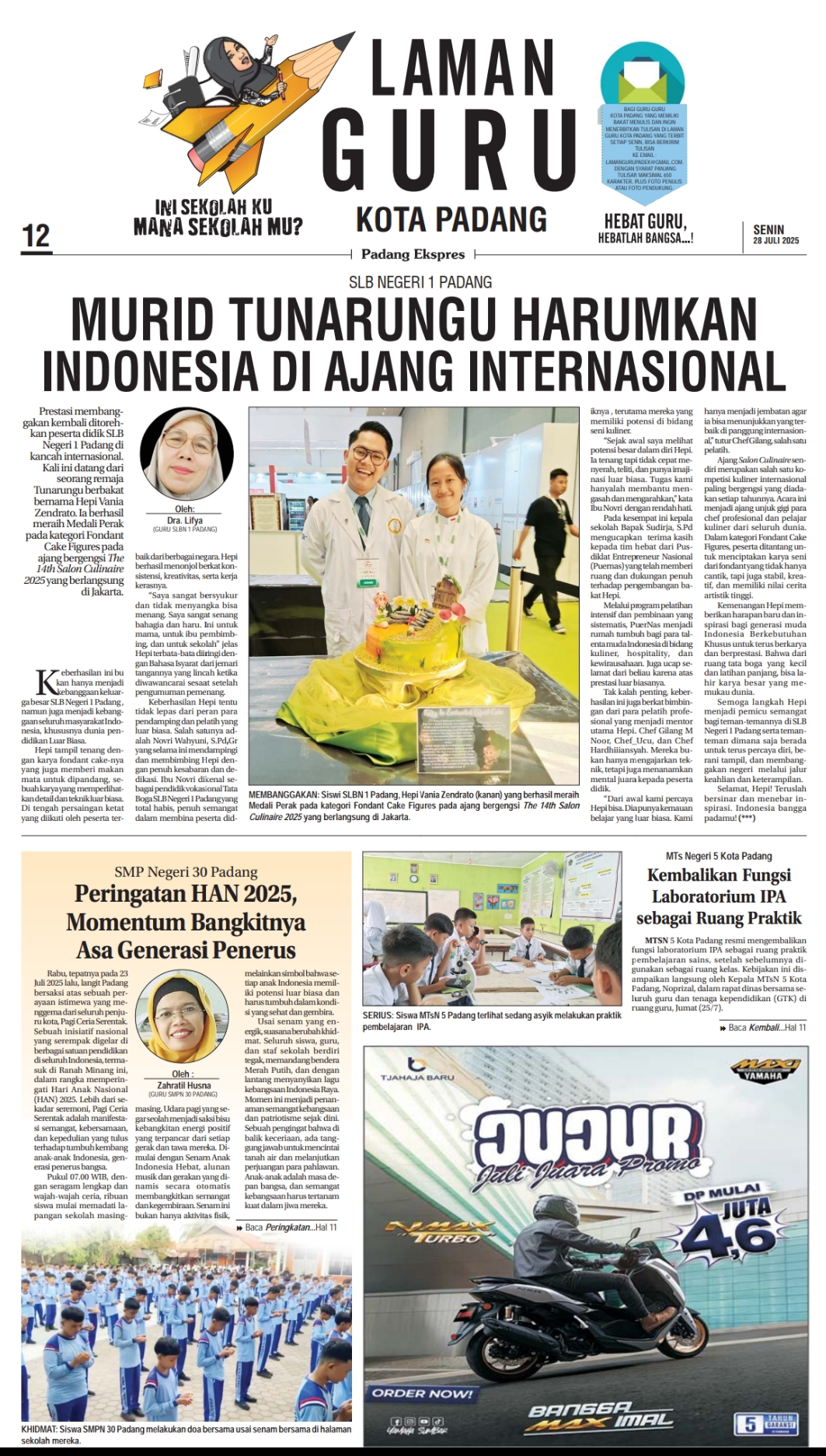 Laman Guru Padang Ekspres edisi Senin 28 Juli 2025.