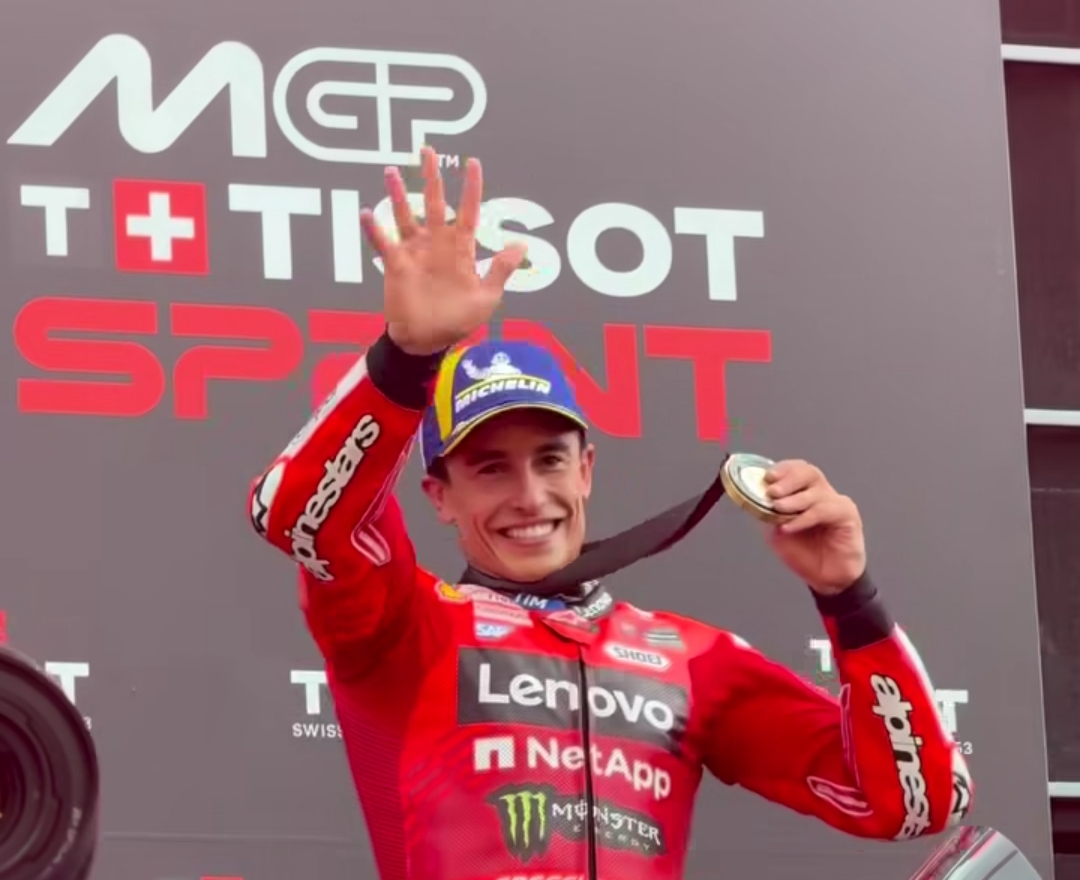 Podium Sprint Race MotoGP Austria 2025: Marc Marquez juara, Alex Marquez runner-up, Pedro Acosta finis ketiga di Spielberg.(Foto: Tangkapan Video @ducaticorse)