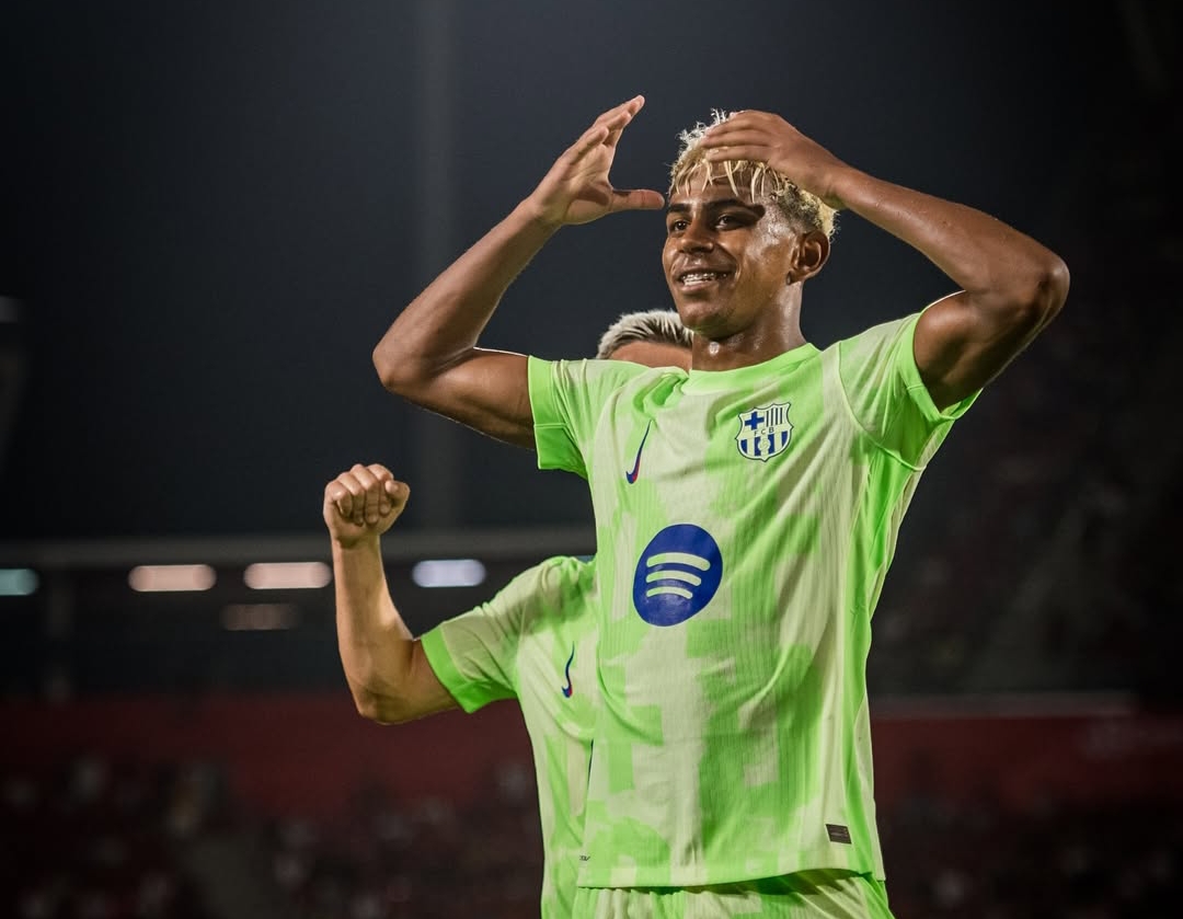 Selebrasi gol Lamine Yamal di menit terakhir melawan Mallorca menutup kemenangan 3-0. (Foto: Instagram @fcbarcelona)