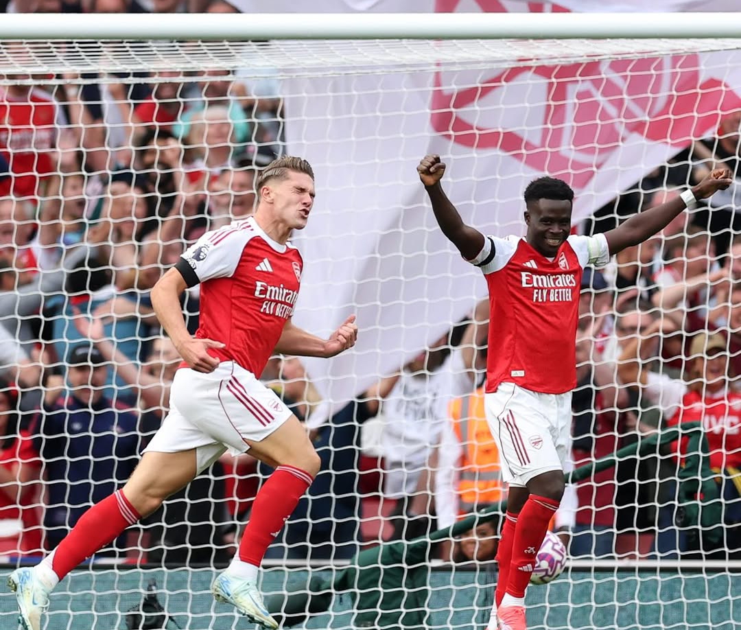 Viktor Gyokeres dan Bukayo Saka cetak gol saat Arsenal menang 5-0 atas Leeds United, di Emirates Stadium, Sabtu malam (23/8/2025).(Foto: Instagram Arsenal)