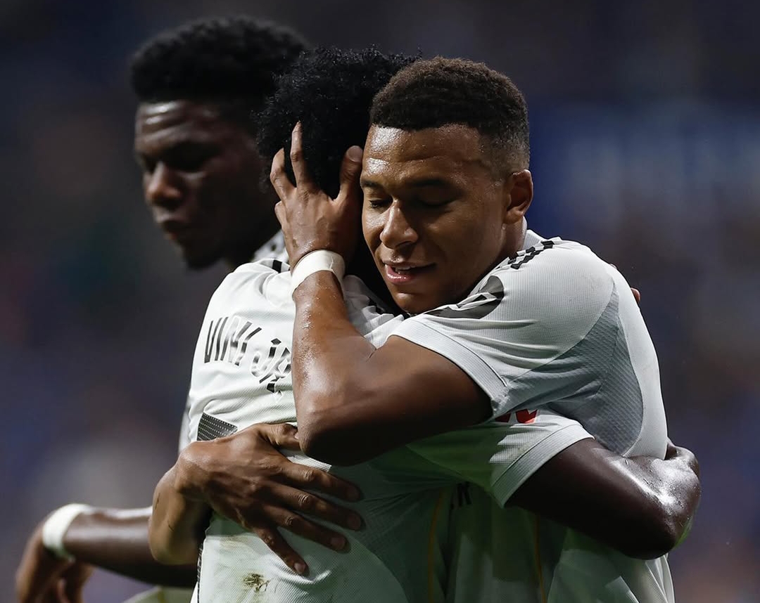Kylian Mbappe mencetak dua gol, dan Vin&iacute;cius Junior menutup kemenangan dengan gol ketiga pada laga Real Madrid vs Real Oviedo.(Foto: IG Real Madrid)